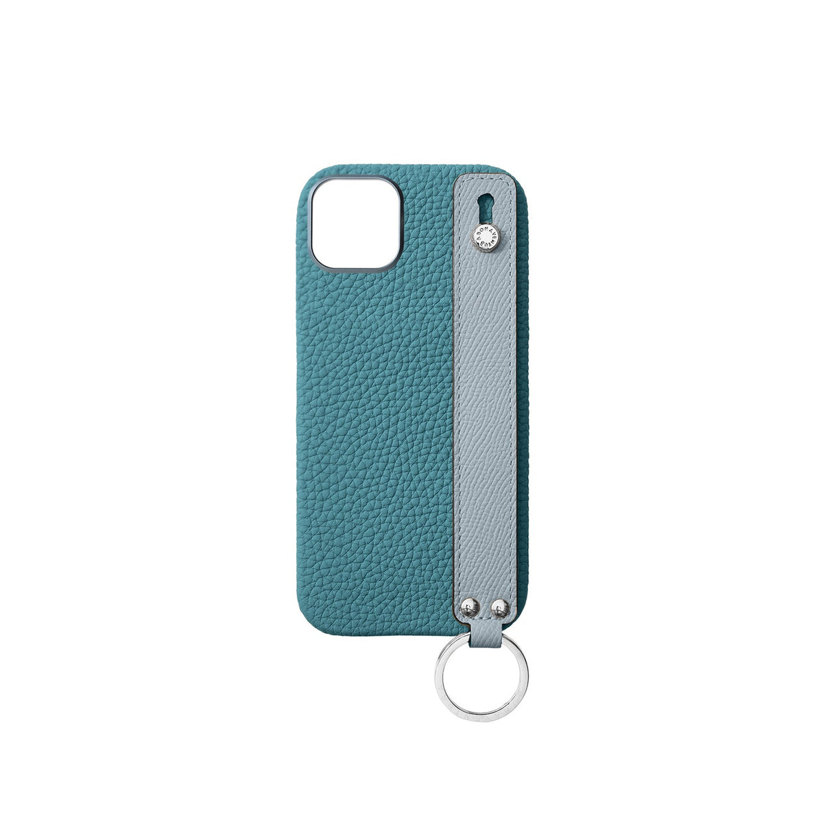 iPhone 16 Plus Back Cover Case with Handle Shrink Leather (Blue Cyan × Blue Lin - Silver)