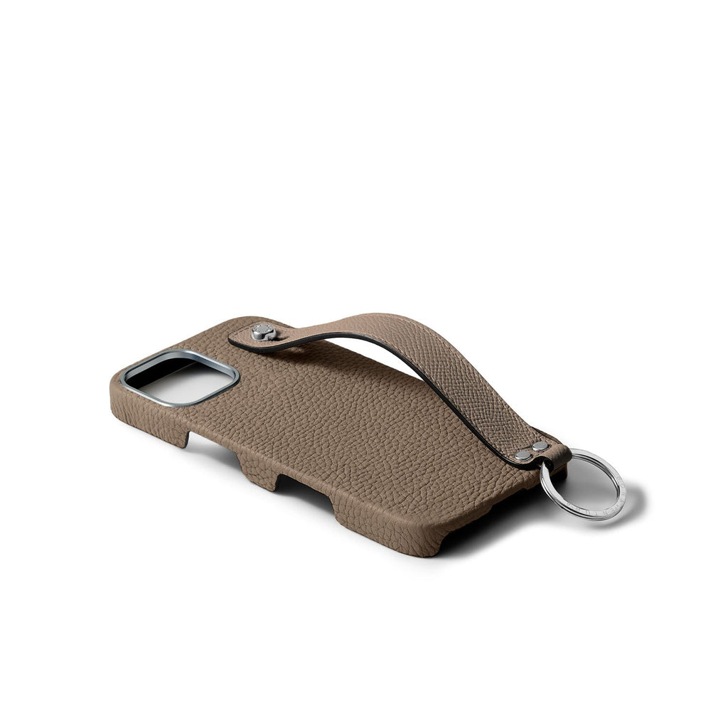 iPhone 16 Plus Back Cover Case with Handle Shrink Leather (Etoupe - Silver)