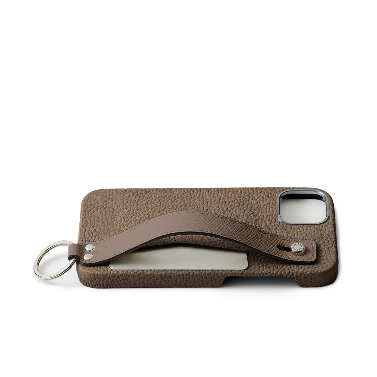 iPhone 16 Plus Back Cover Case with Handle Shrink Leather (Etoupe - Silver)