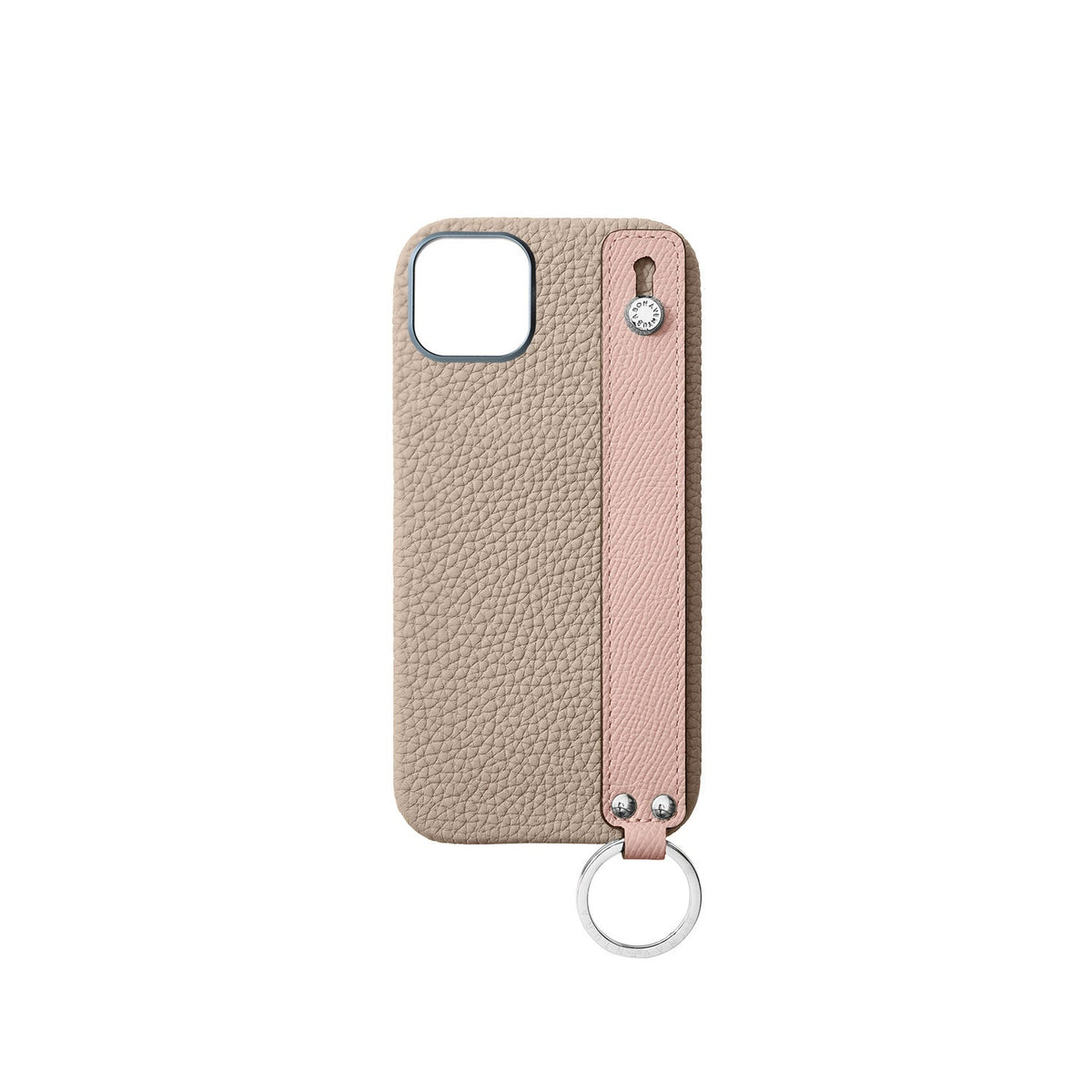iPhone 16 Plus Back Cover Case with Handle Shrink Leather (Greige × Shell Pink - Silver)