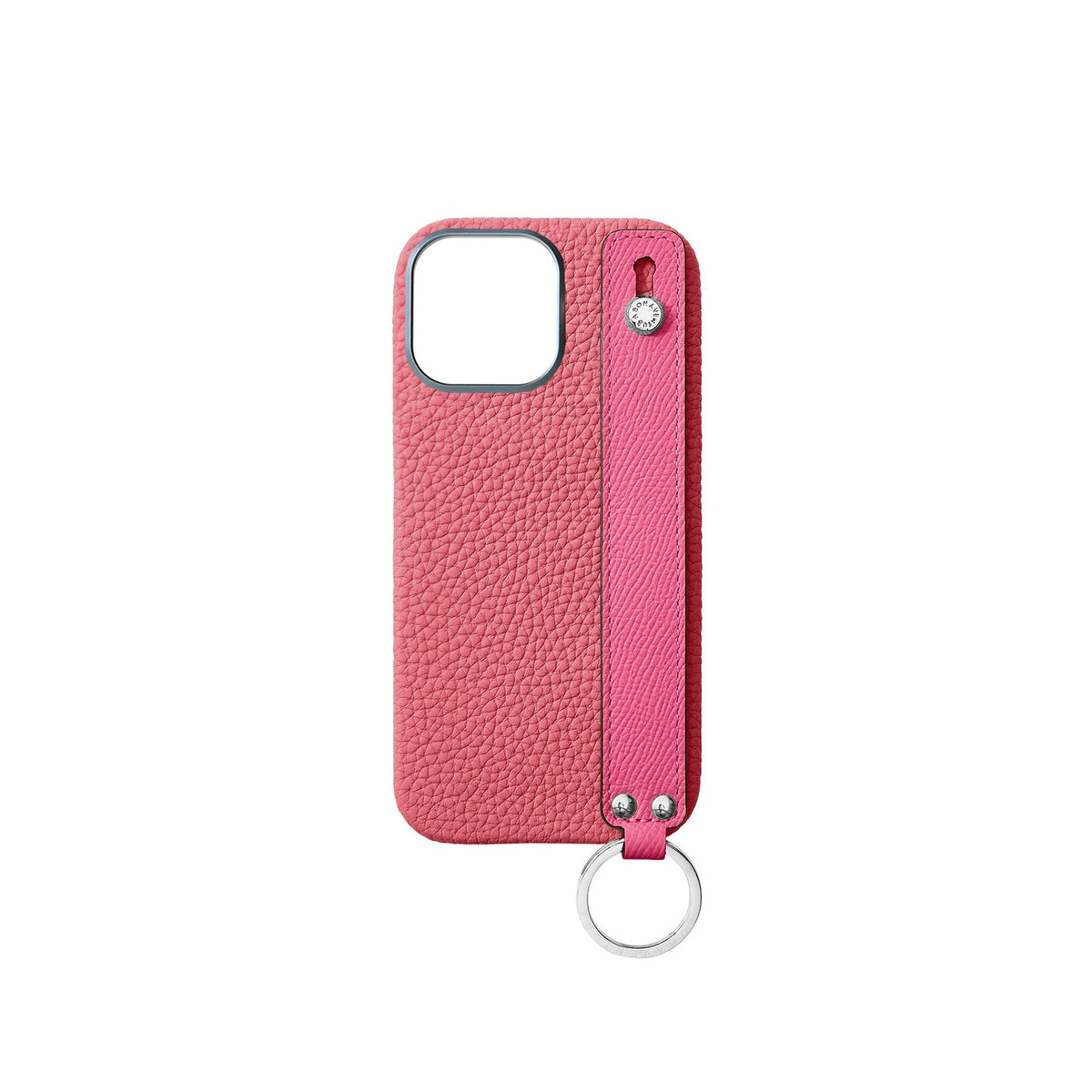 iPhone 16 Pro Max Back Cover Case with Handle Shrink Leather (Azalee Pink × Fuchsia Pink - Silver)