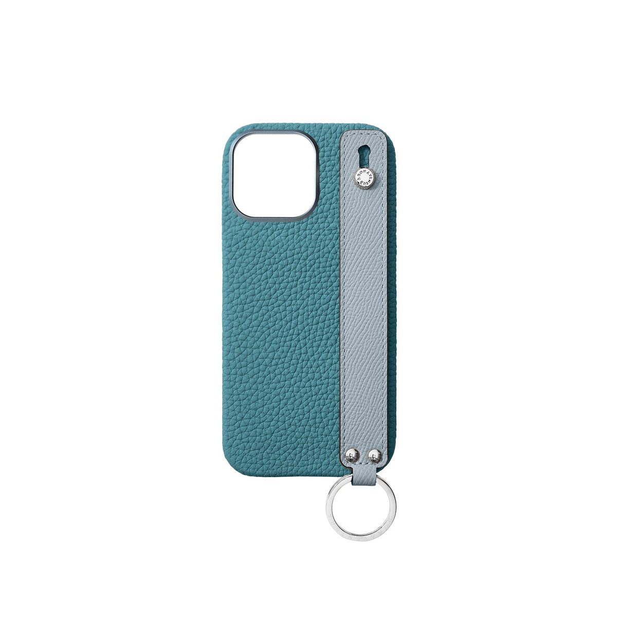 iPhone 16 Pro Max Back Cover Case with Handle Shrink Leather (Blue Cyan × Blue Lin - Silver)