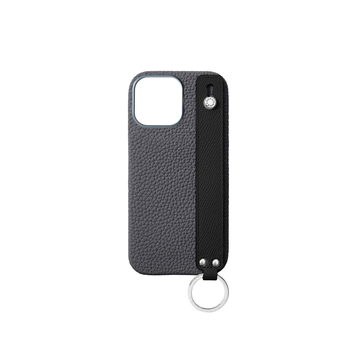 iPhone 16 Pro Max Back Cover Case with Handle Shrink Leather (Charcoal Gray × Black - Silver)