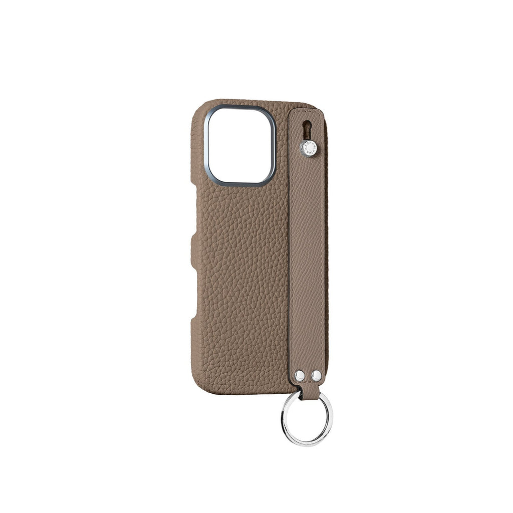 iPhone 16 Pro Max Back Cover Case with Handle Shrink Leather (Etoupe - Silver)