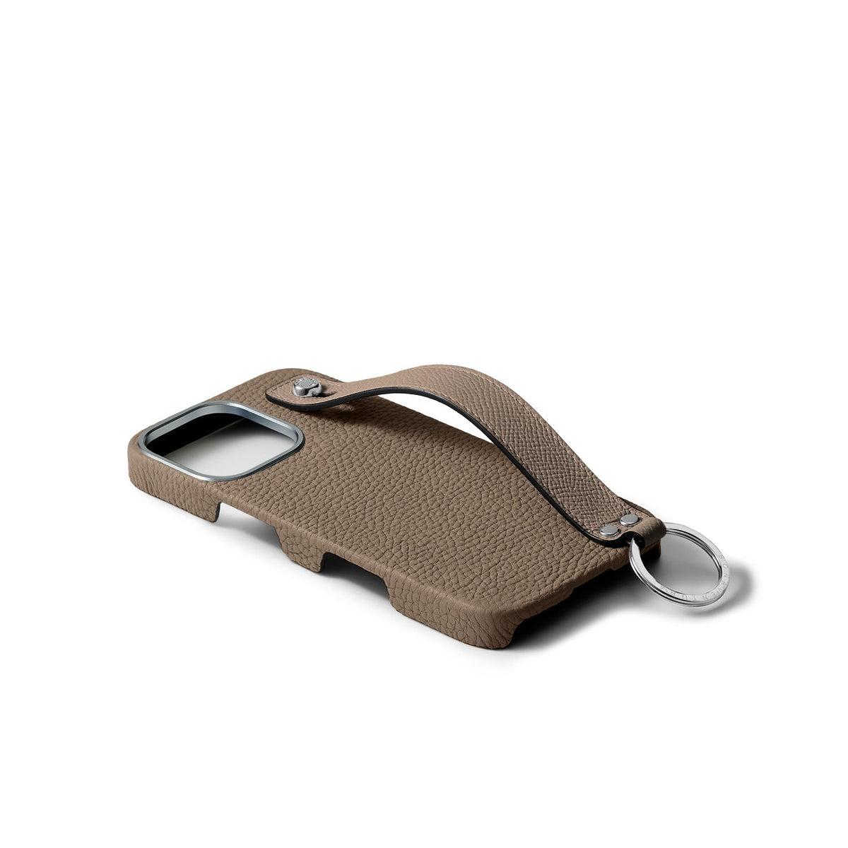 iPhone 16 Pro Max Back Cover Case with Handle Shrink Leather (Etoupe - Silver)