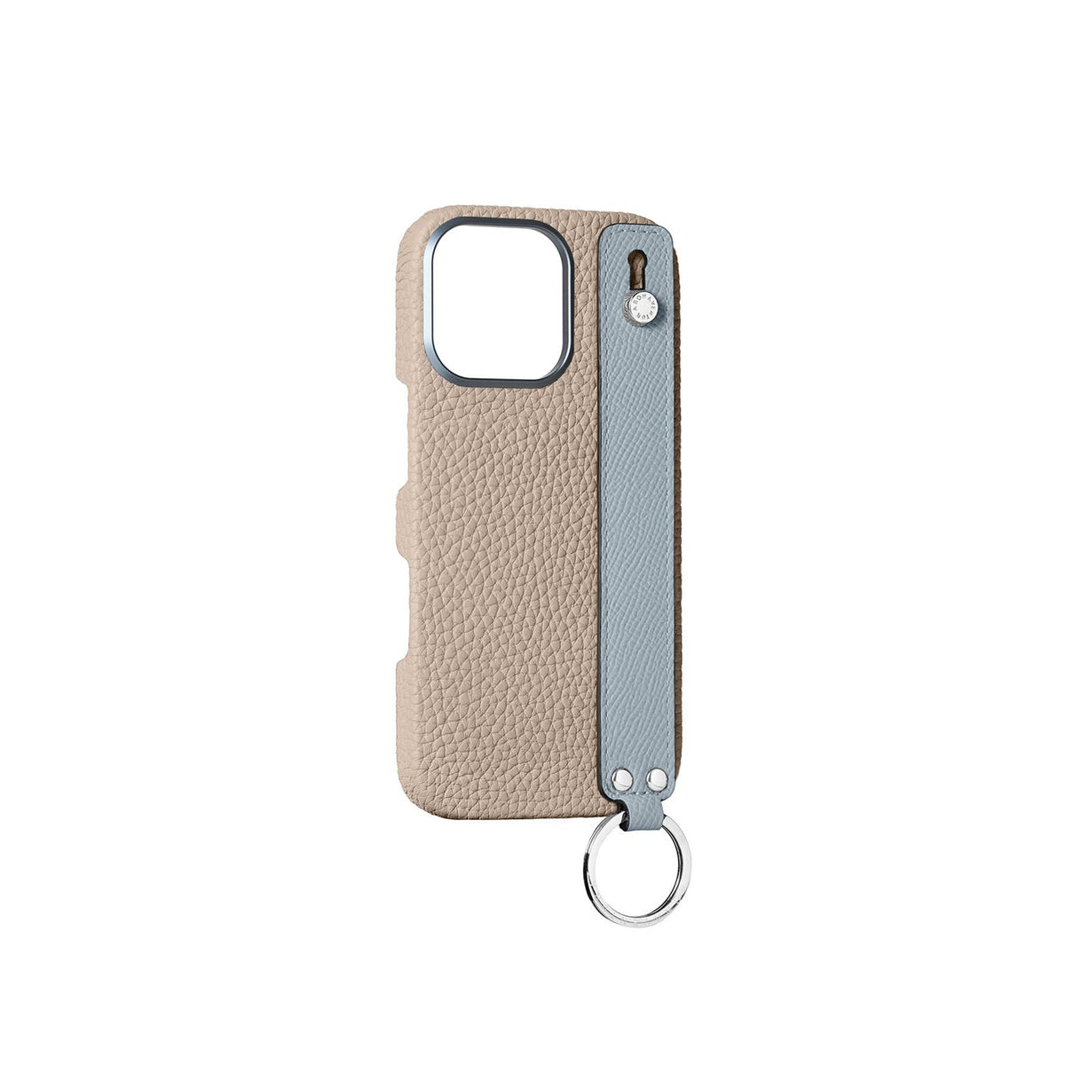 iPhone 16 Pro Max Back Cover Case with Handle Shrink Leather (Greige × Blue Lin - Silver)