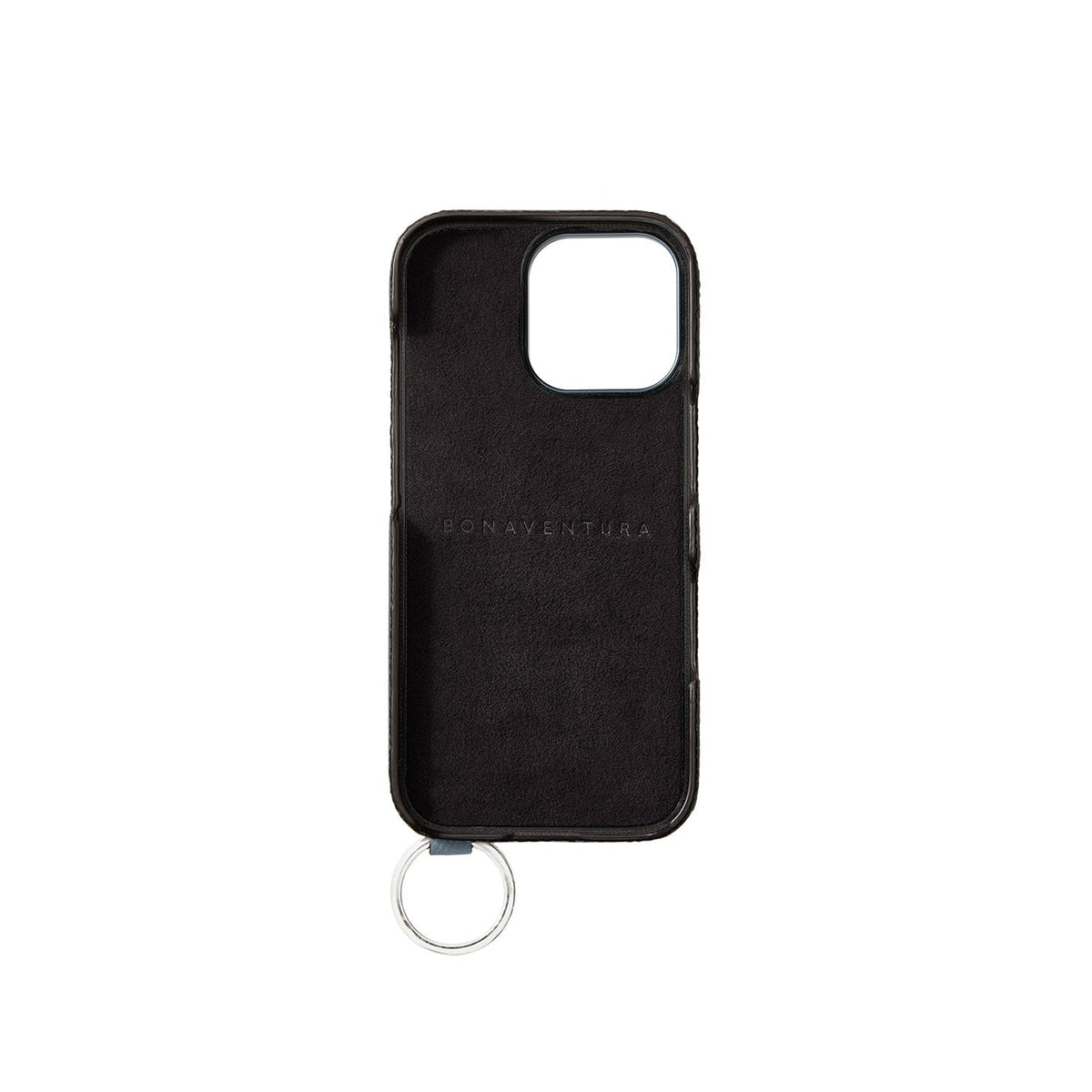 iPhone 16 Pro Max Back Cover Case with Handle Shrink Leather (Greige × Blue Lin - Silver)