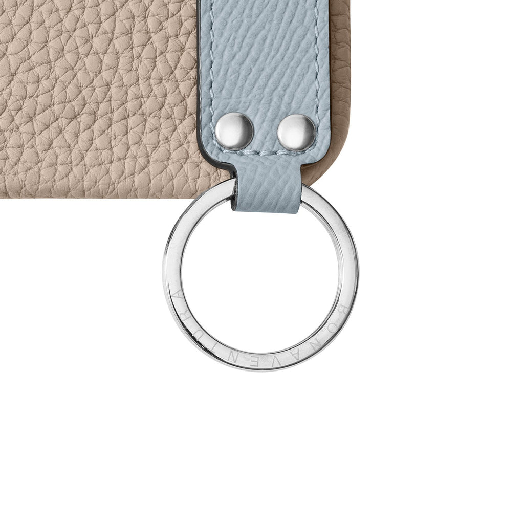 iPhone 16 Pro Max Back Cover Case with Handle Shrink Leather (Greige × Blue Lin - Silver)