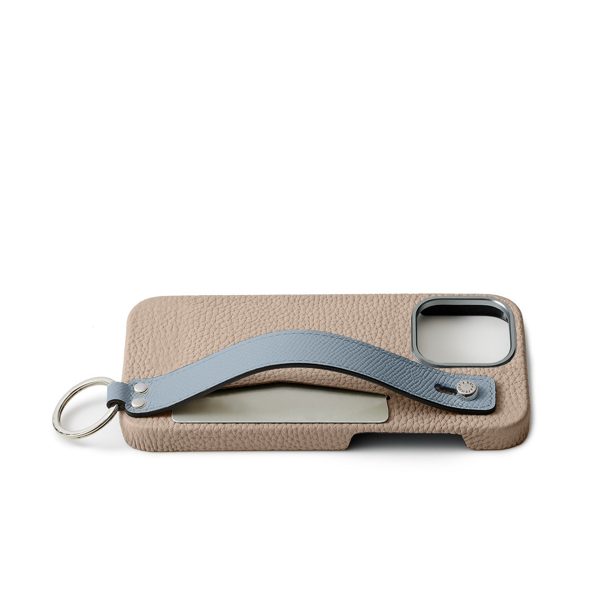 iPhone 16 Pro Max Back Cover Case with Handle Shrink Leather (Greige × Blue Lin - Silver)