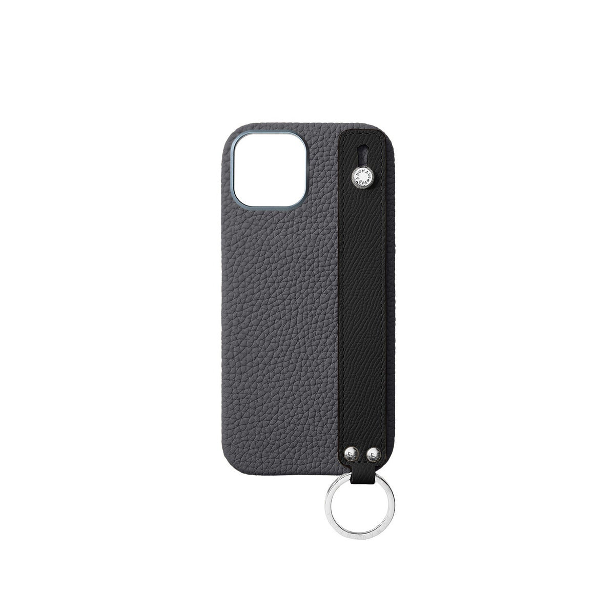 iPhone 17 Back Cover Case with Handle Shrink Leather (Charcoal Gray × Black - Silver)