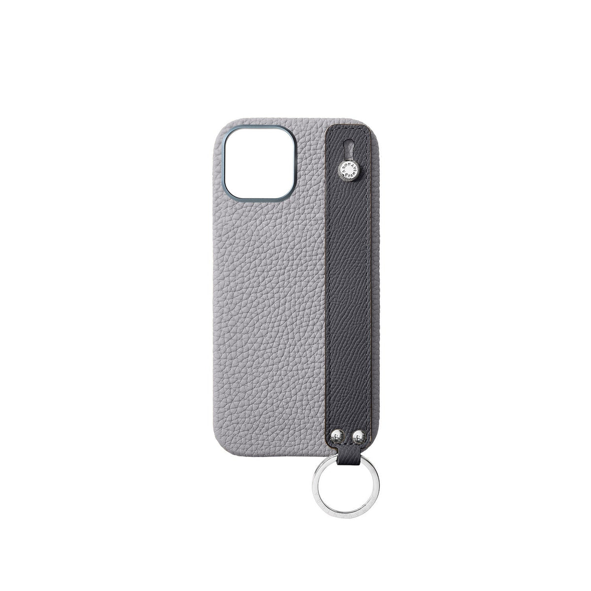 iPhone 17 Back Cover Case with Handle Shrink Leather (True Gray × Charcoal Gray - Silver)