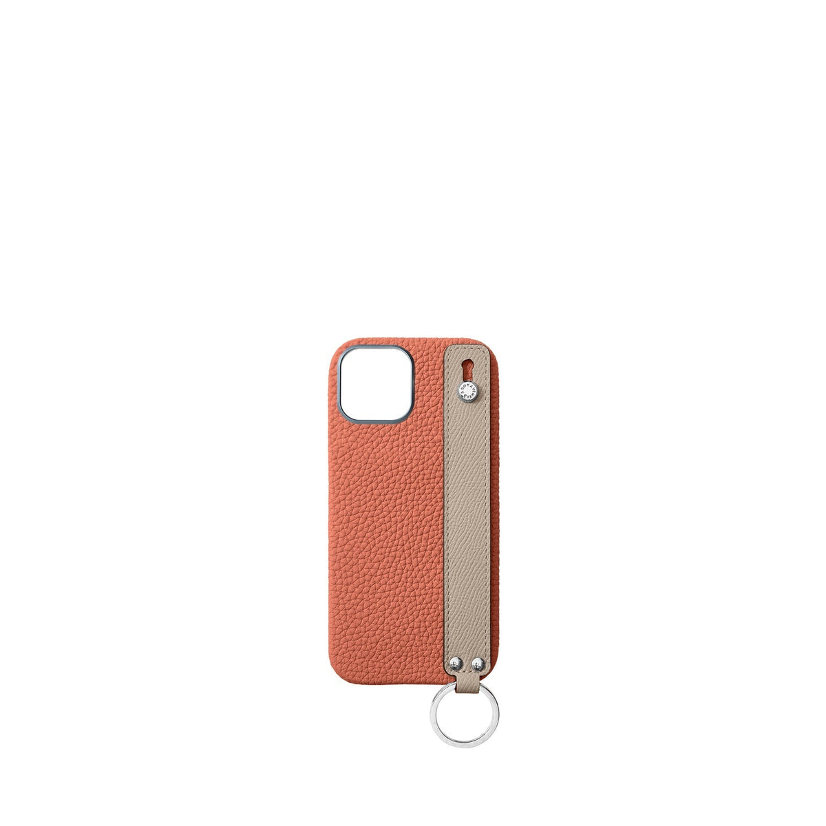 iPhone 17 Back Cover Case with Handle Shrink Leather (Terracotta Orange × Greige - Silver)