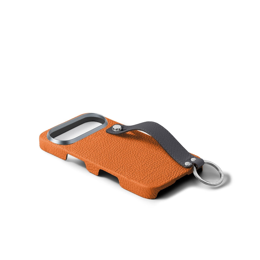 iPhone Air Back Cover Case with Handle Shrink Leather (Orange × Charcoal Gray - Silver)