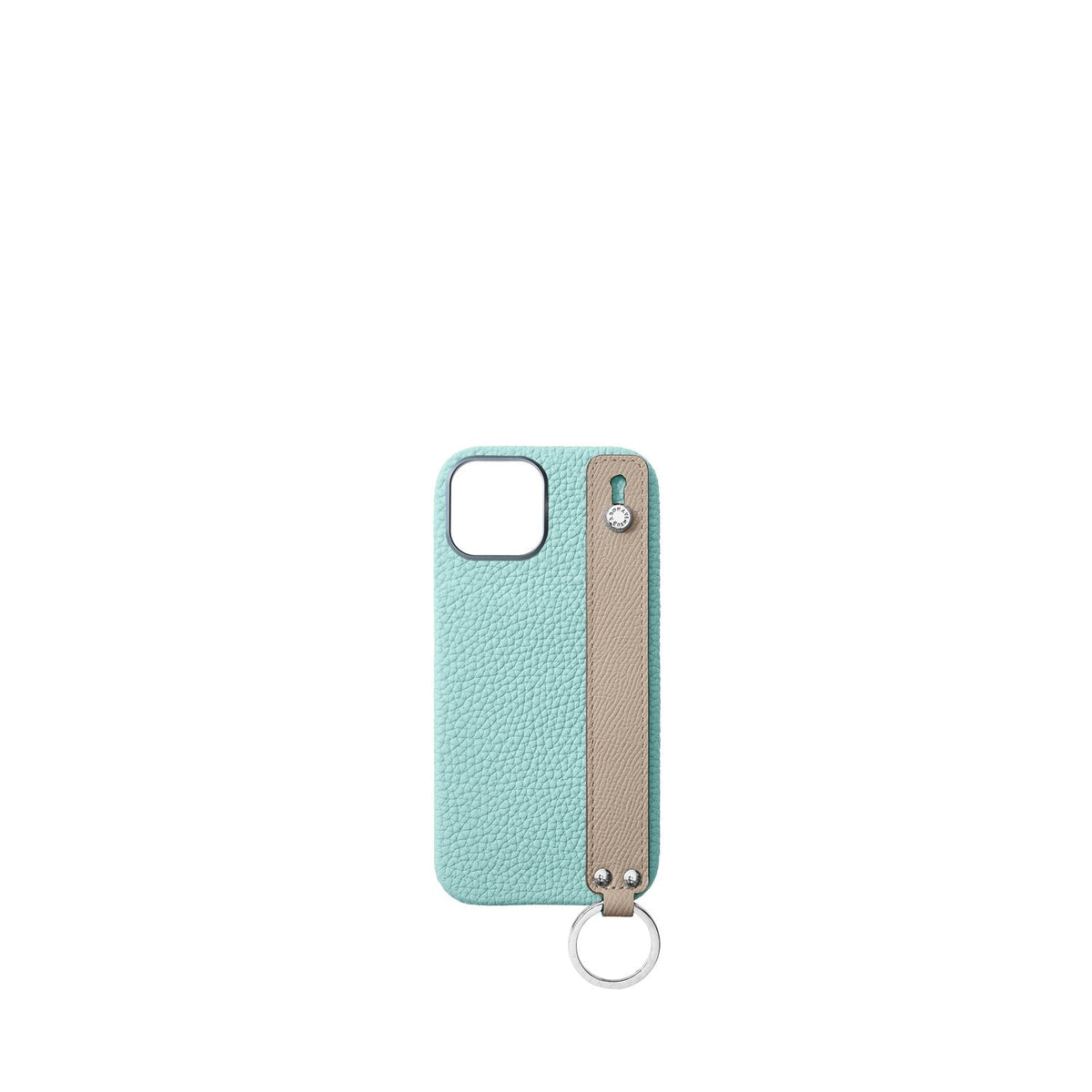 iPhone 17 Back Cover Case with Handle Shrink Leather (Mare Blue × Greige (Etoupe edge paint) - Silver)