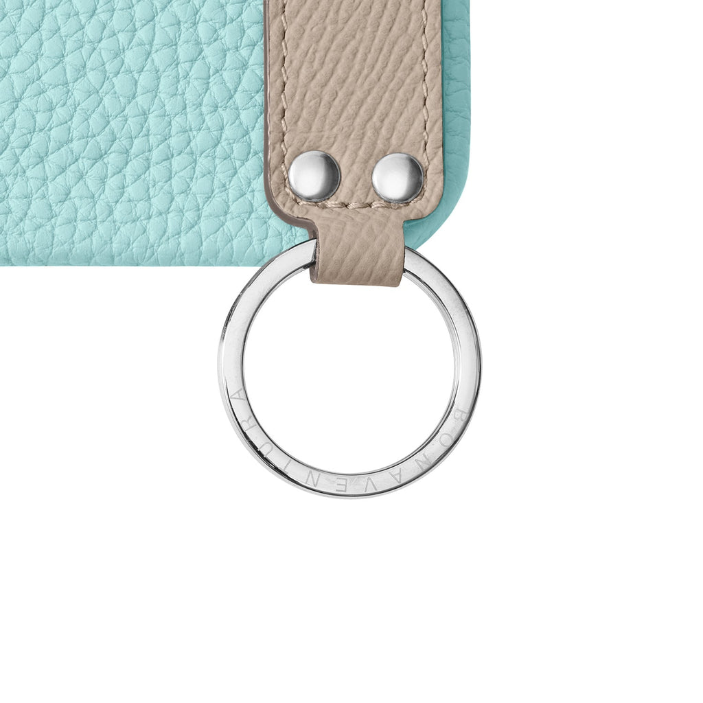 iPhone 17 Back Cover Case with Handle Shrink Leather (Mare Blue × Greige (Etoupe edge paint) - Silver)