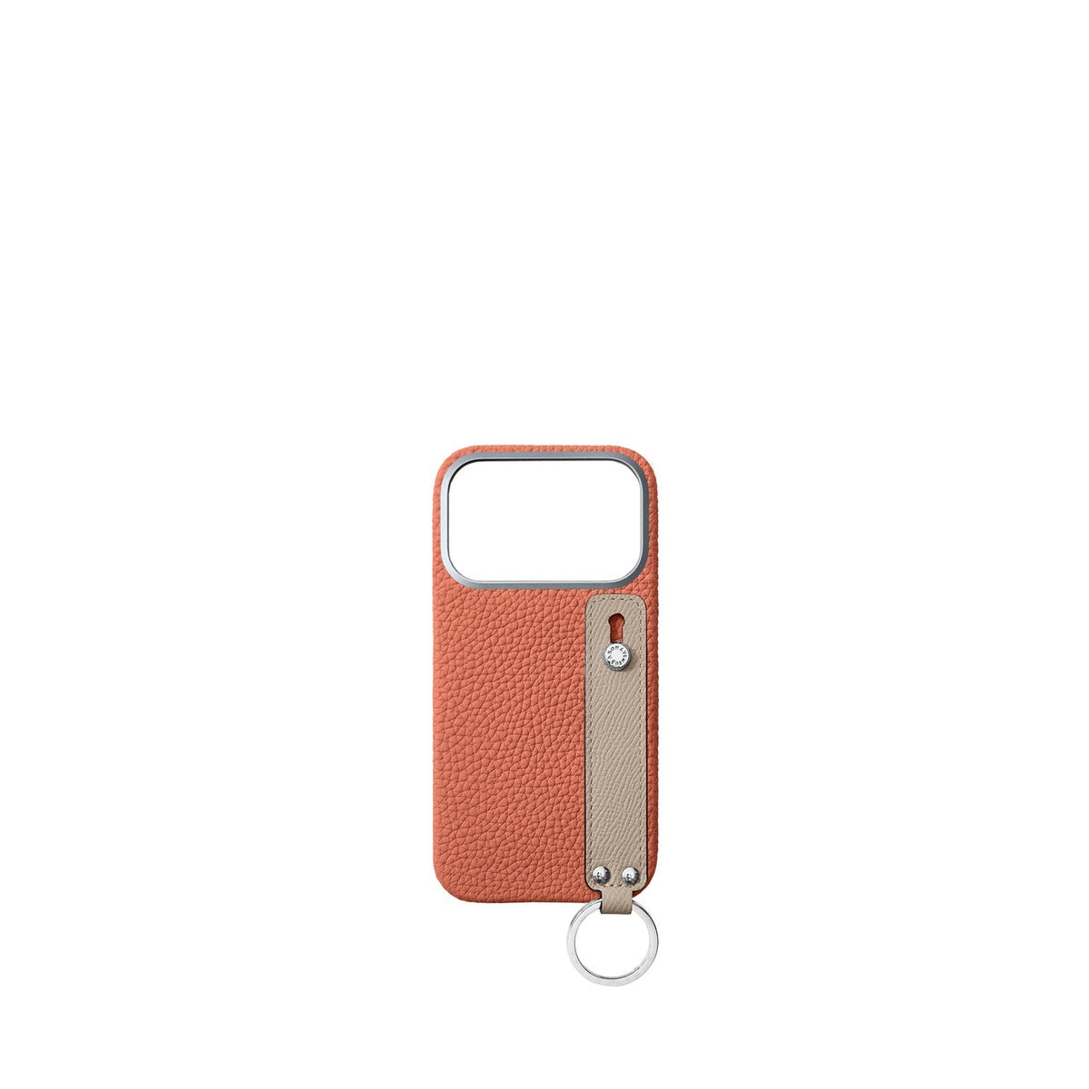 iPhone 17 Pro Back Cover Case with Handle Shrink Leather (Terracotta Orange × Greige - Silver)