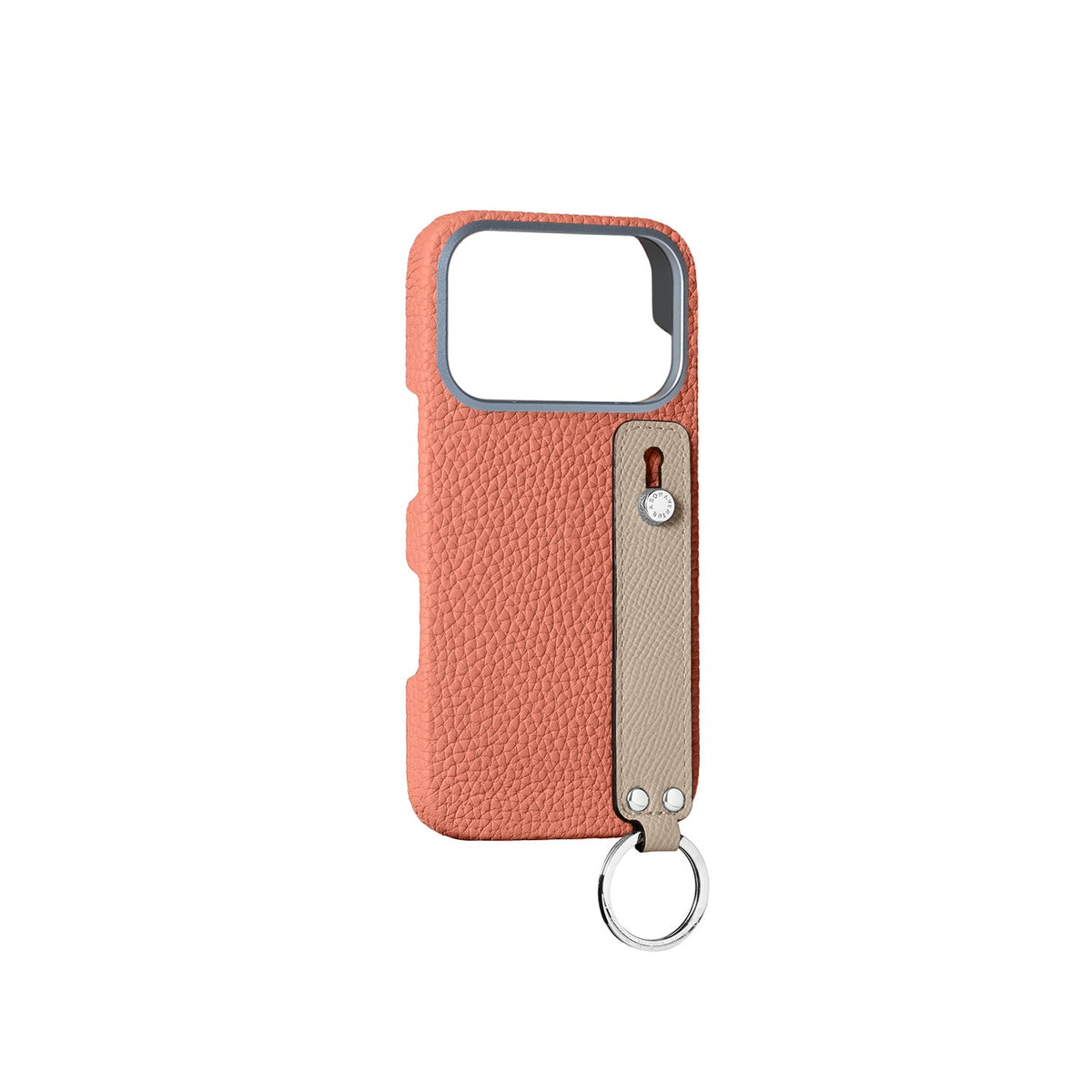iPhone 17 Pro Back Cover Case with Handle Shrink Leather (Terracotta Orange × Greige - Silver)