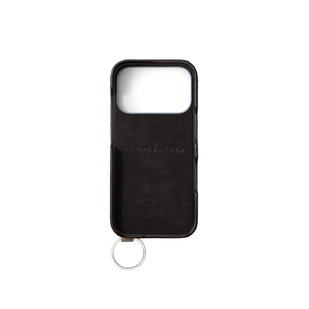 iPhone 17 Pro Back Cover Case with Handle Shrink Leather (Terracotta Orange × Greige - Silver)