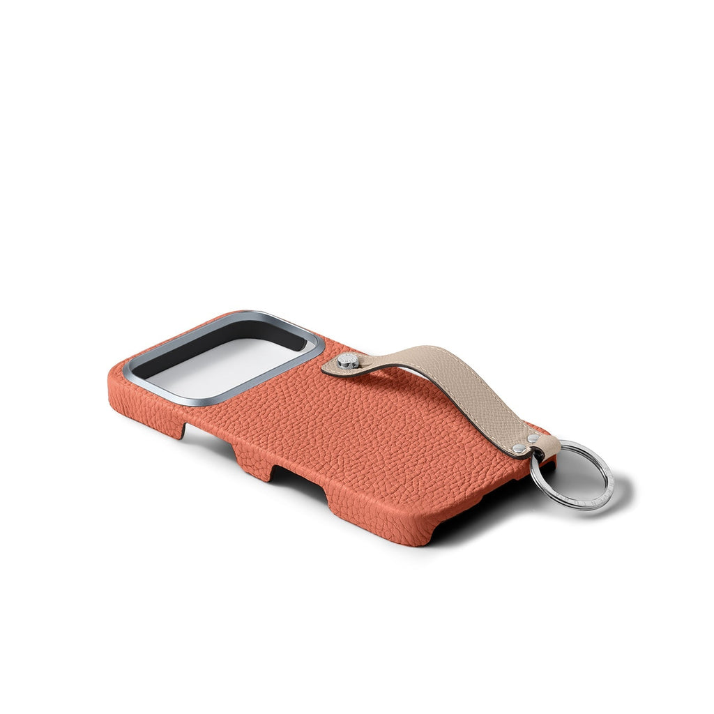 iPhone 17 Pro Back Cover Case with Handle Shrink Leather (Terracotta Orange × Greige - Silver)