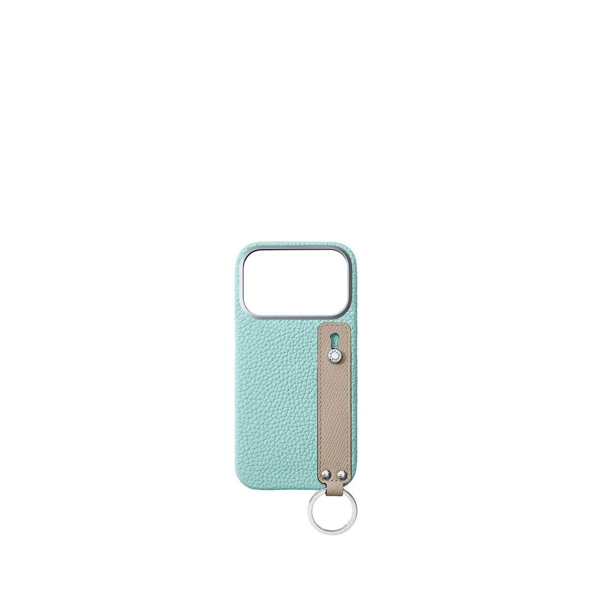 iPhone 17 Pro Back Cover Case with Handle Shrink Leather (Mare Blue × Greige (Etoupe edge paint) - Silver)