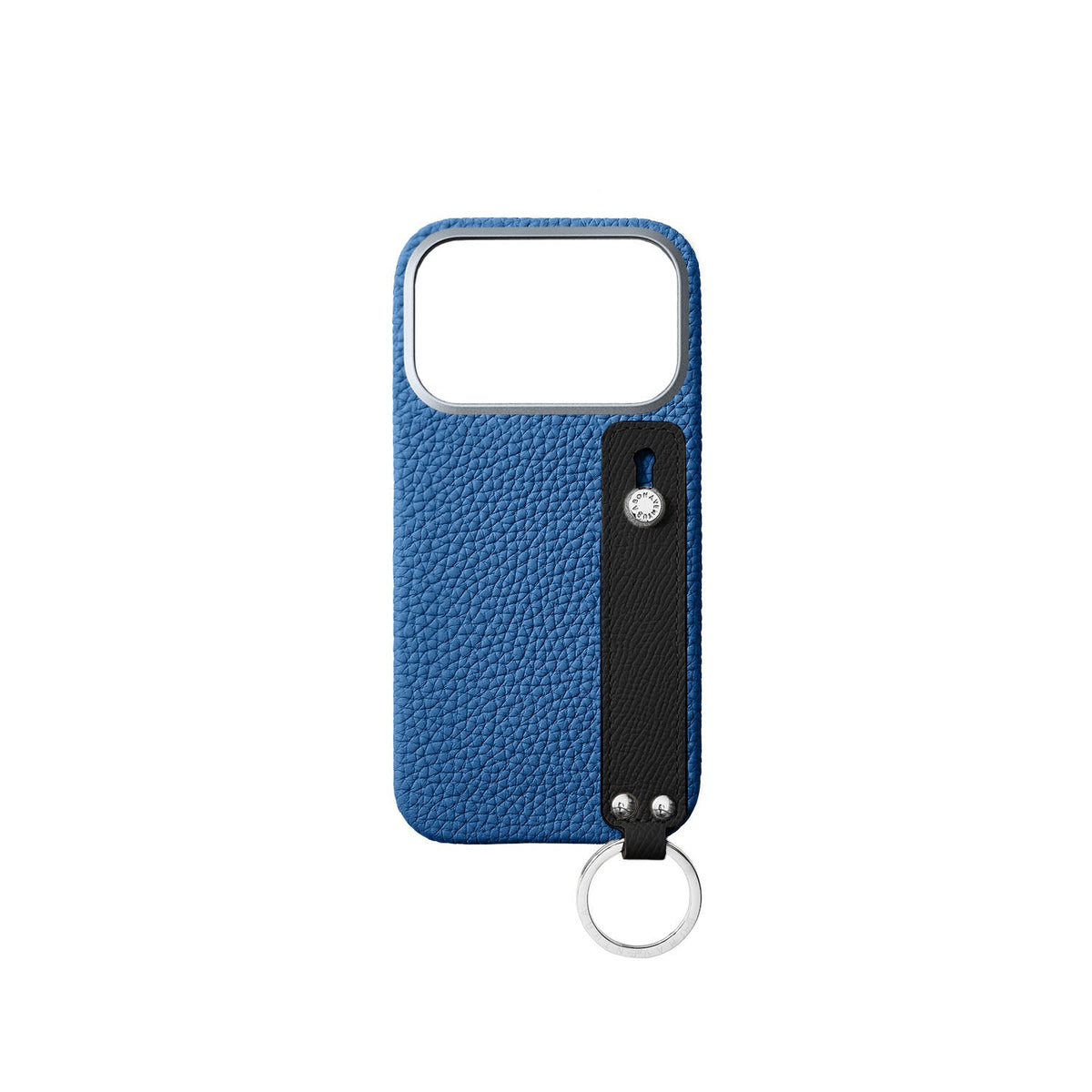 SAVOIA × BONAVENTURA iPhone 18 Pro Back Cover Case with Handle Shrink Leather (Savoia Blue × Black - Silver)