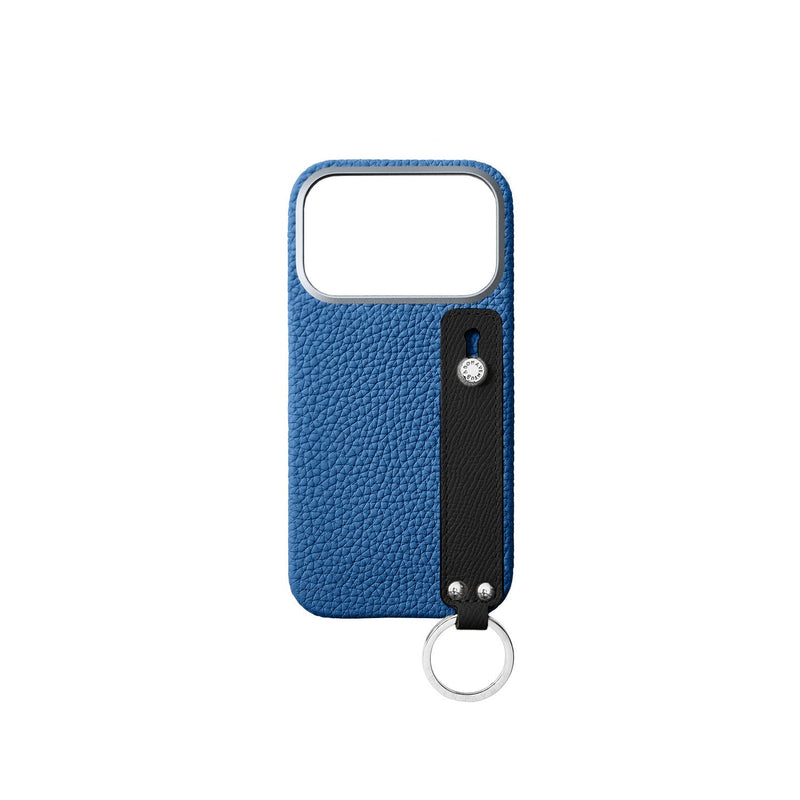 SAVOIA × BONAVENTURA iPhone 18 Pro Back Cover Case with Handle Shrink Leather (Savoia Blue × Black - Silver)