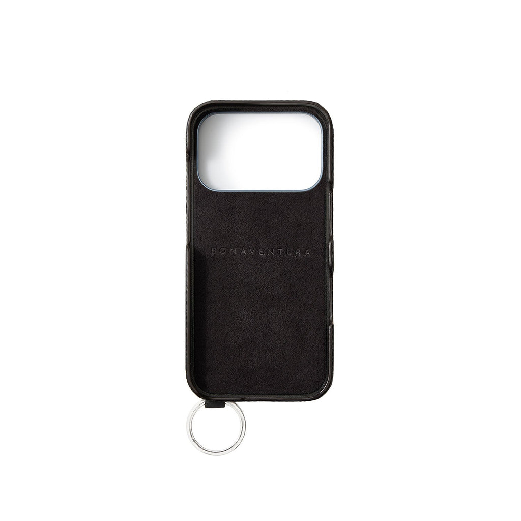 SAVOIA × BONAVENTURA iPhone 18 Pro Back Cover Case with Handle Shrink Leather (Savoia Blue × Black - Silver)