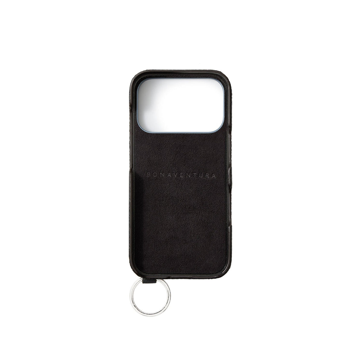 SAVOIA × BONAVENTURA iPhone 18 Pro Back Cover Case with Handle Shrink Leather (Savoia Blue × Black - Silver)