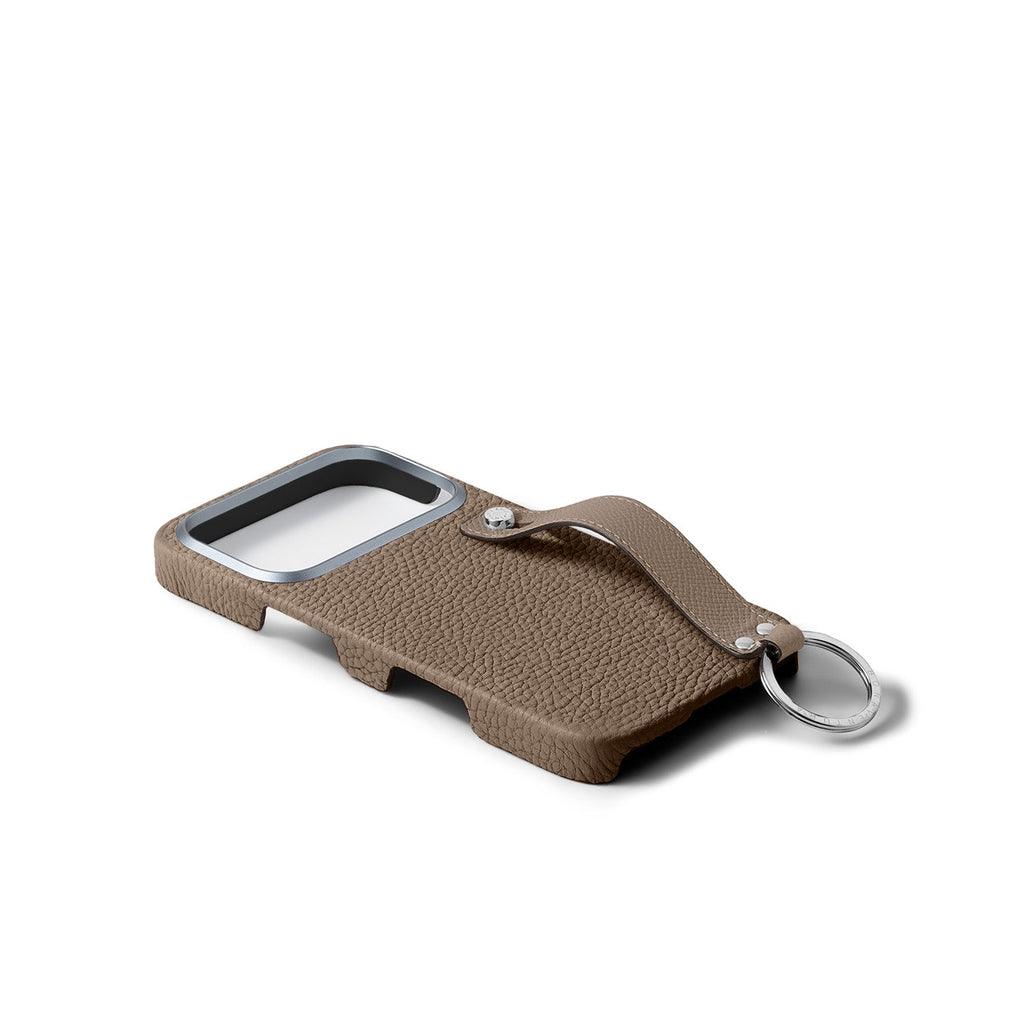 iPhone 18 Pro Back Cover Case with Handle Shrink Leather (Etoupe - Silver)