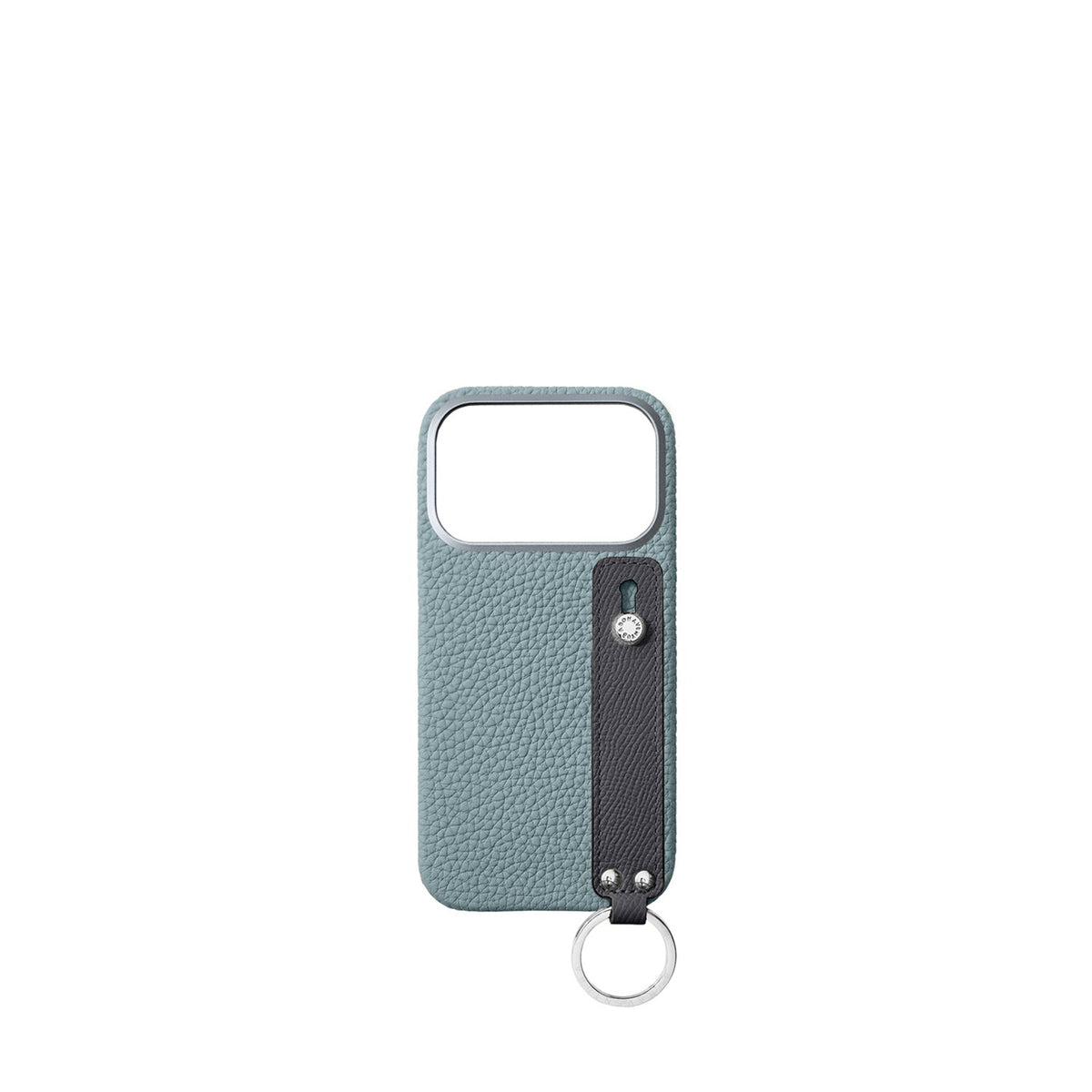iPhone 18 Pro Back Cover Case with Handle Shrink Leather (Smoky Mint × Charcoal Gray - Silver)
