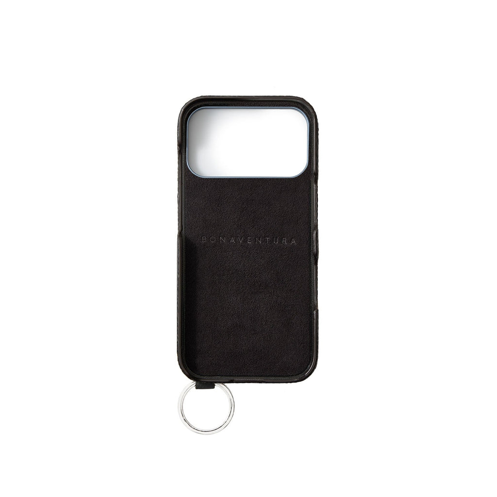 SAVOIA × BONAVENTURA iPhone 18 Pro Max Back Cover Case with Handle Shrink Leather (Savoia Blue × Black - Silver)