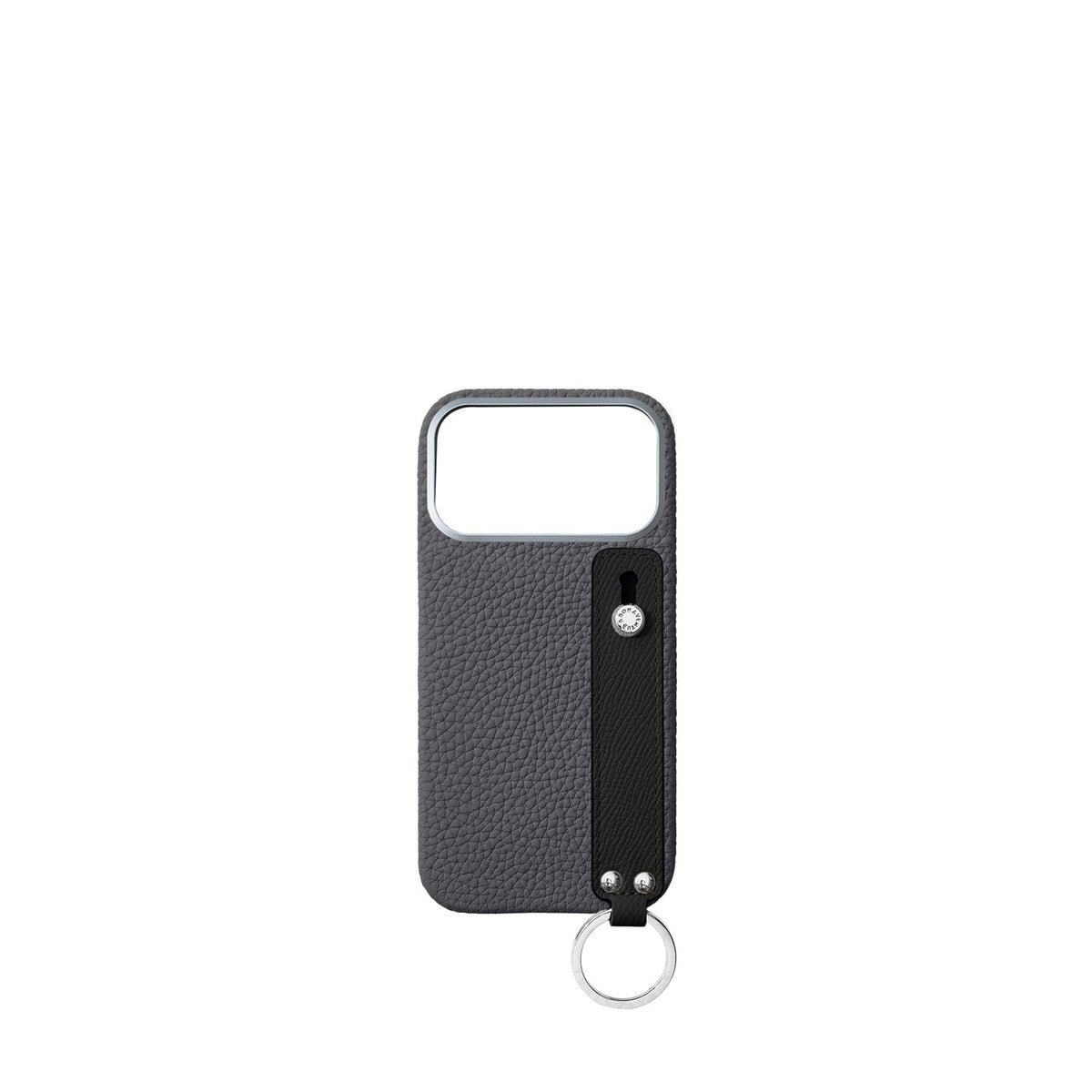 iPhone 18 Pro Max Back Cover Case with Handle Shrink Leather (Charcoal Gray × Black - Silver)