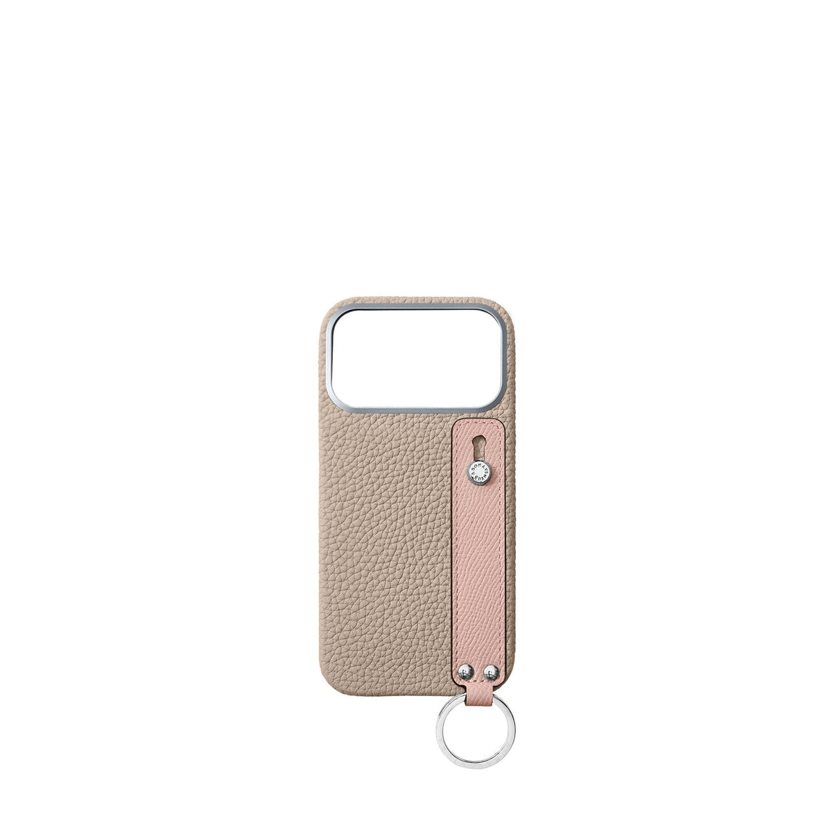 iPhone 18 Pro Max Back Cover Case with Handle Shrink Leather (Greige × Shell Pink - Silver)