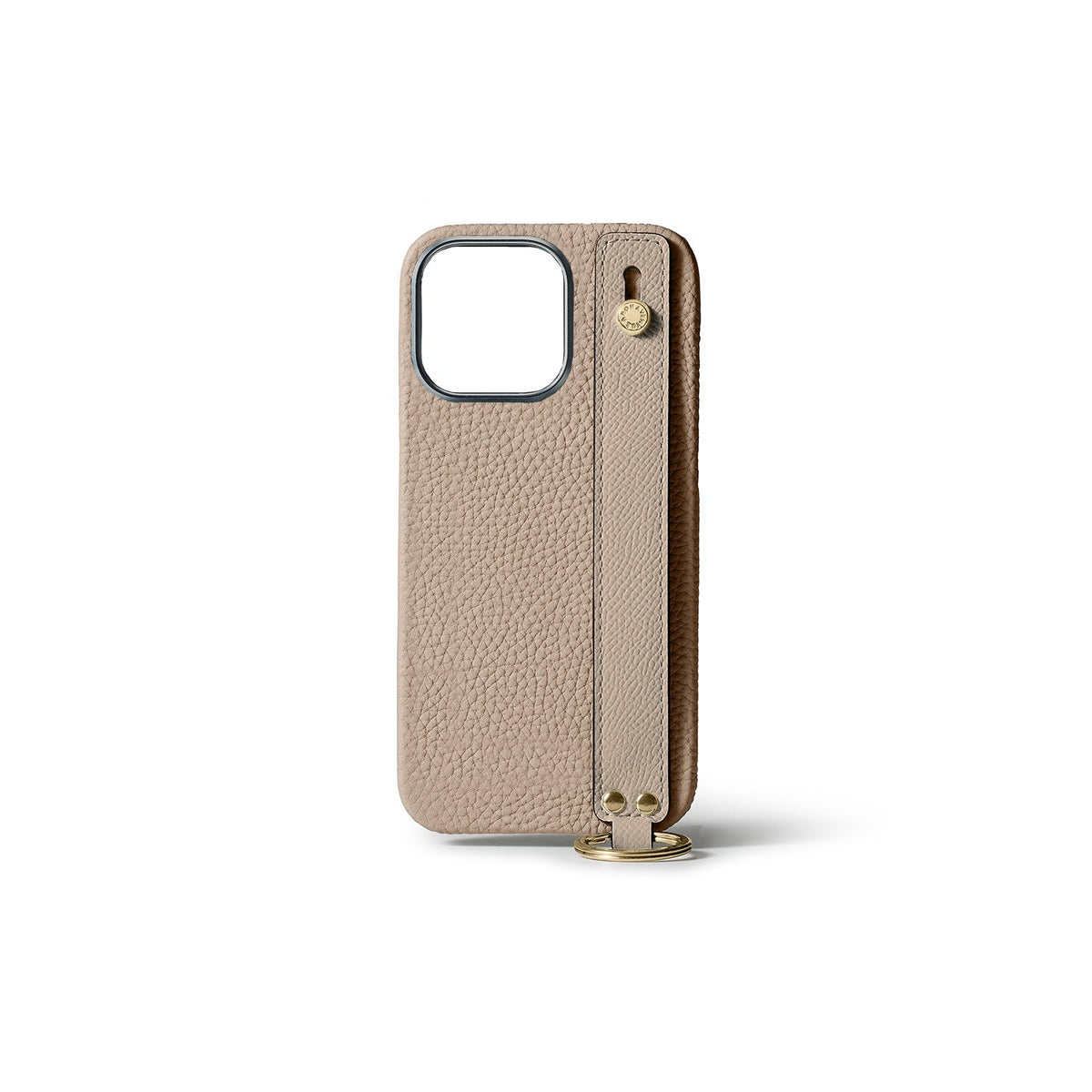 iPhone 15 Pro Back Cover Case with Handle Shrink Leather (Greige - Gold)