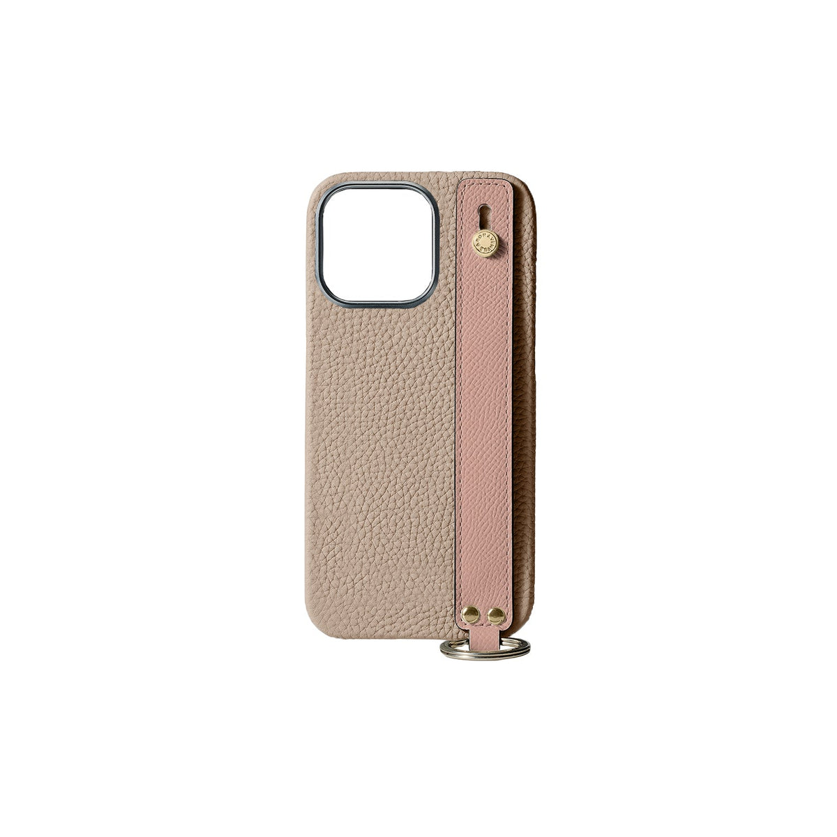 iPhone 15 Pro Back Cover Case with Handle Shrink Leather (Greige × Shell Pink - Gold)