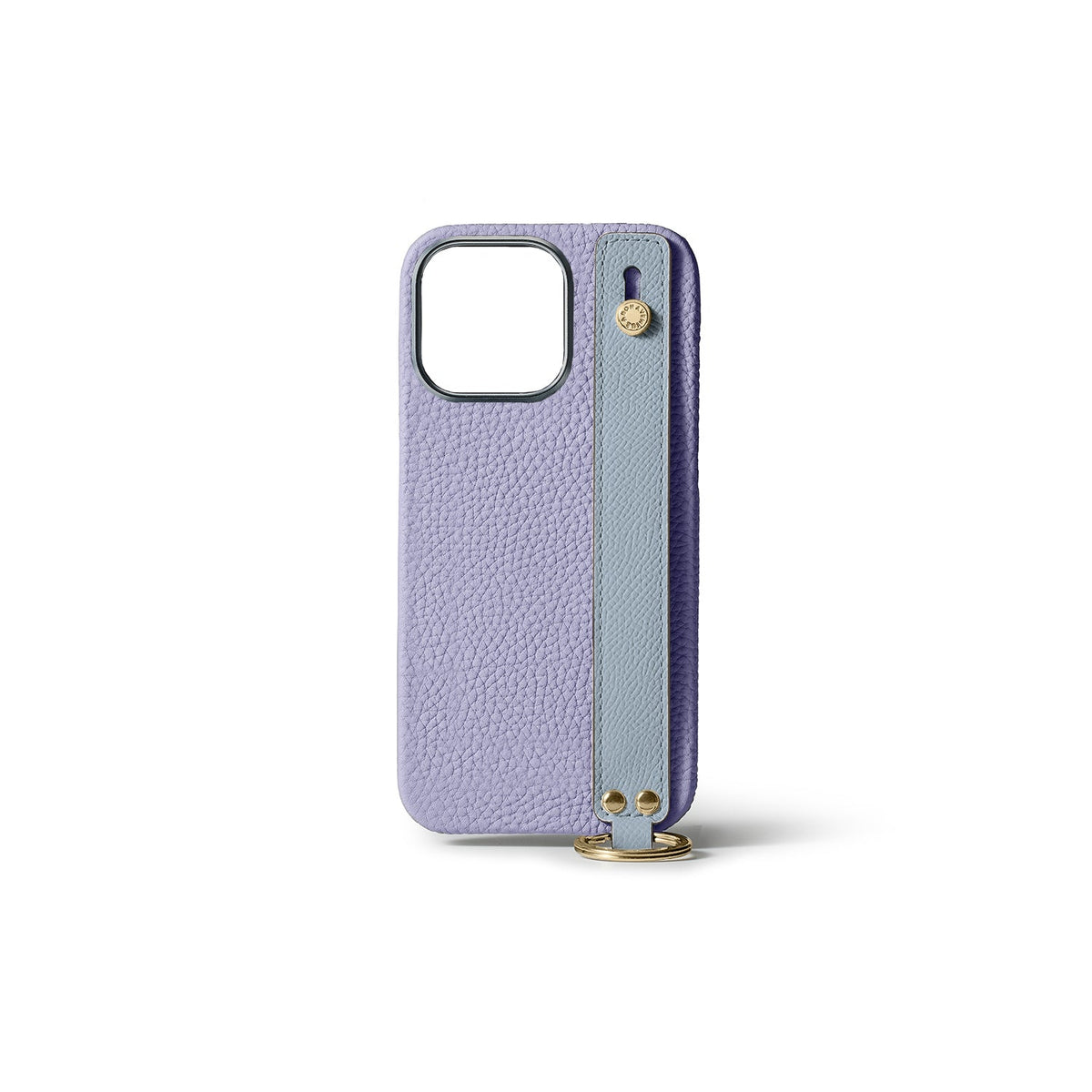 iPhone 15 Pro Back Cover Case with Handle Shrink Leather (Wisteria Purple × Blue Lin (Etoupe edge paint) - Gold)
