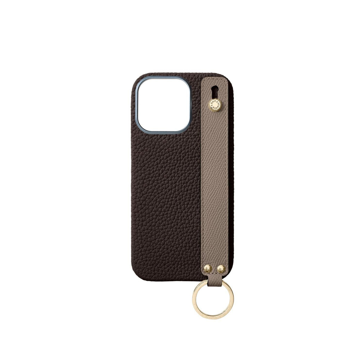 iPhone 16 Pro Back Cover Case with Handle Shrink Leather (Chocolate Brown × Etoupe - Gold)