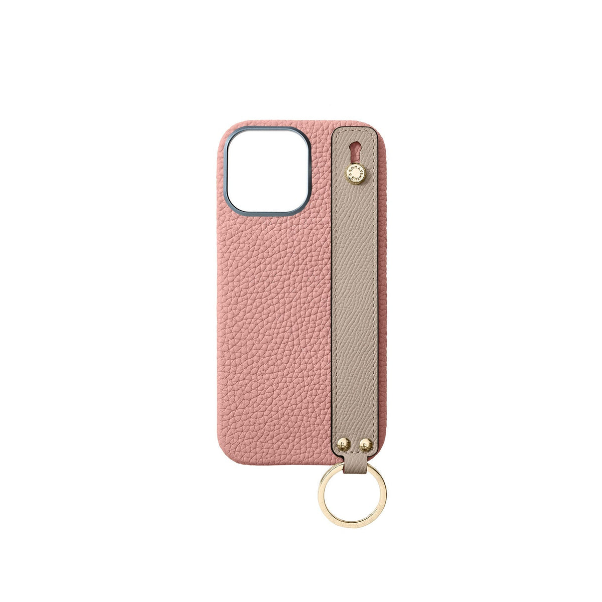 iPhone 16 Pro Max Back Cover Case with Handle Shrink Leather (Coral Pink × Greige - Gold)
