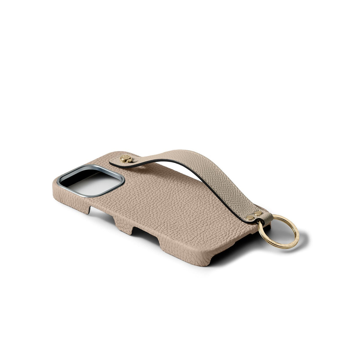 iPhone 16 Pro Max Back Cover Case with Handle Shrink Leather (Greige - Gold)