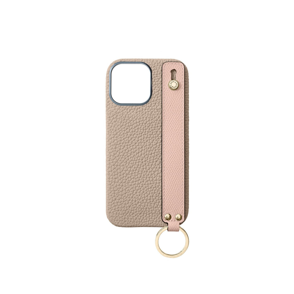 iPhone 16 Pro Max Back Cover Case with Handle Shrink Leather (Greige × Shell Pink - Gold)