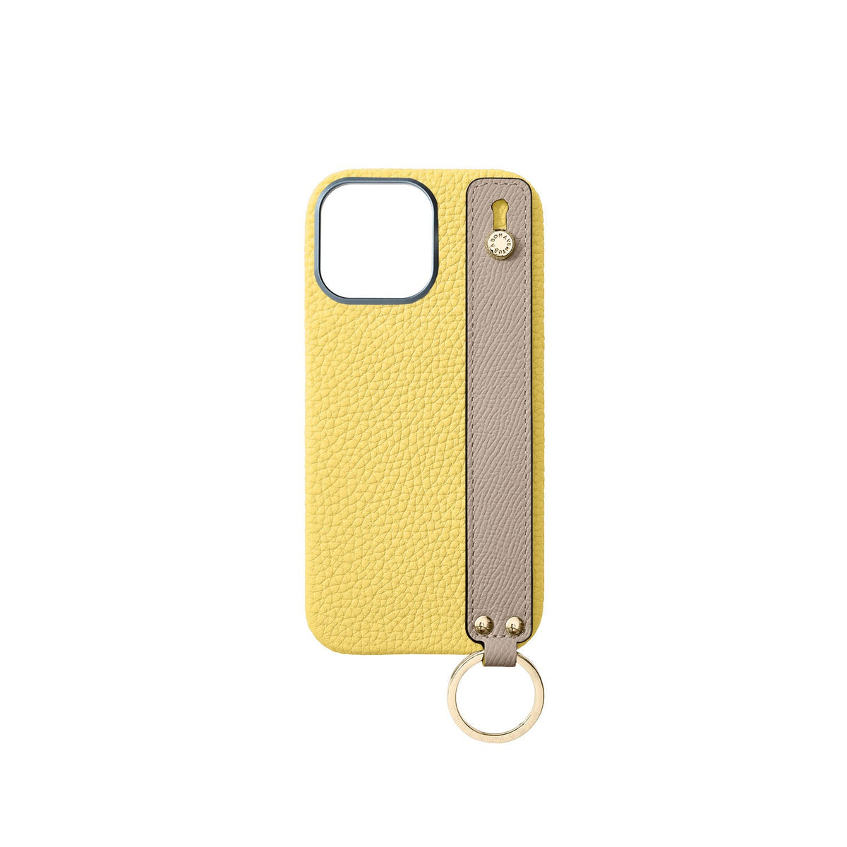 iPhone 16 Pro Max Back Cover Case with Handle Shrink Leather (Yellow × Greige - Gold)