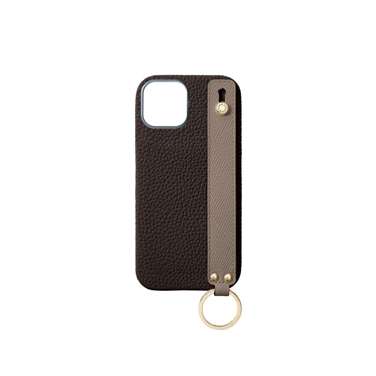 iPhone 17 Back Cover Case with Handle Shrink Leather (Chocolate Brown × Etoupe - Gold)