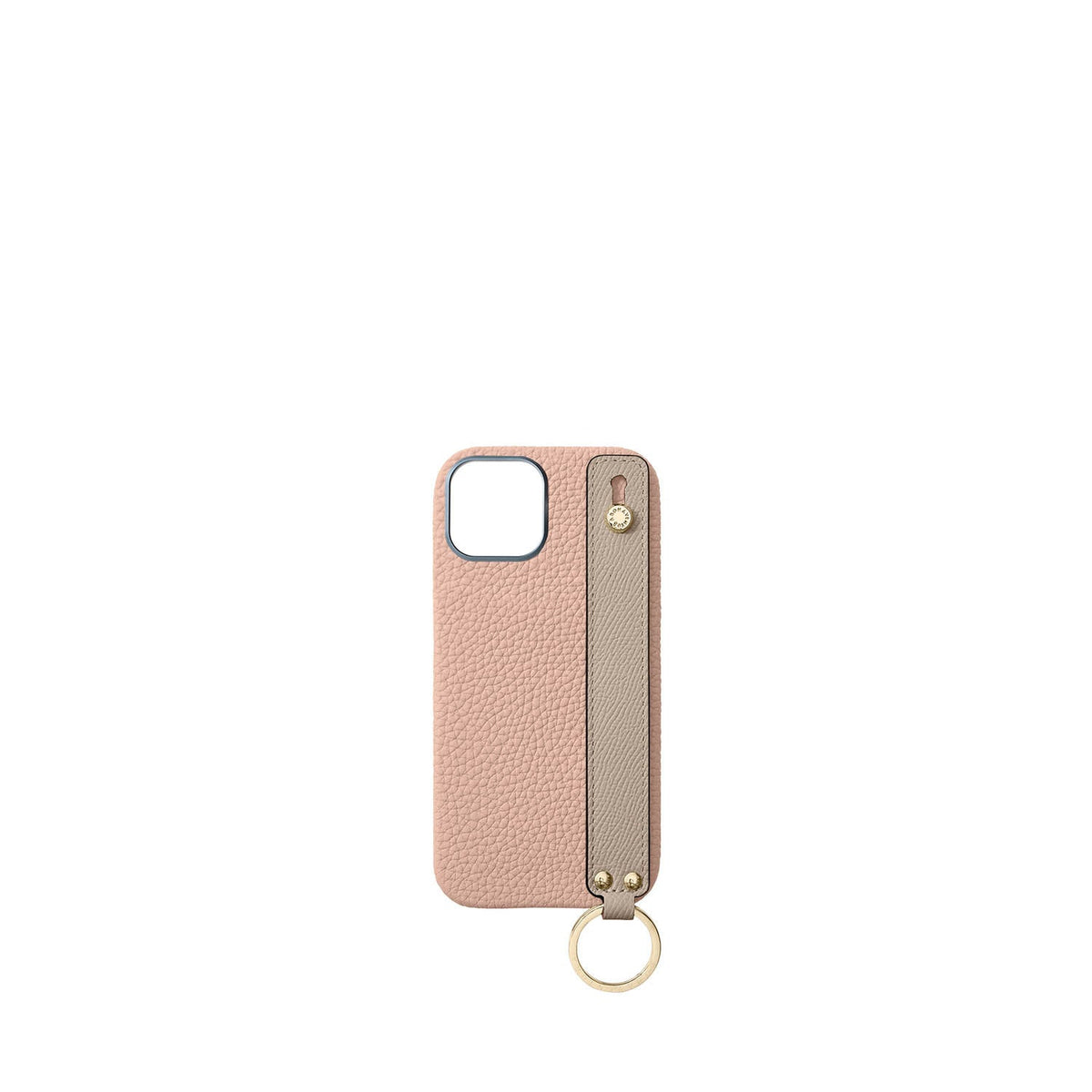 iPhone 17 Back Cover Case with Handle Shrink Leather (Almond Pink × Greige - Gold)