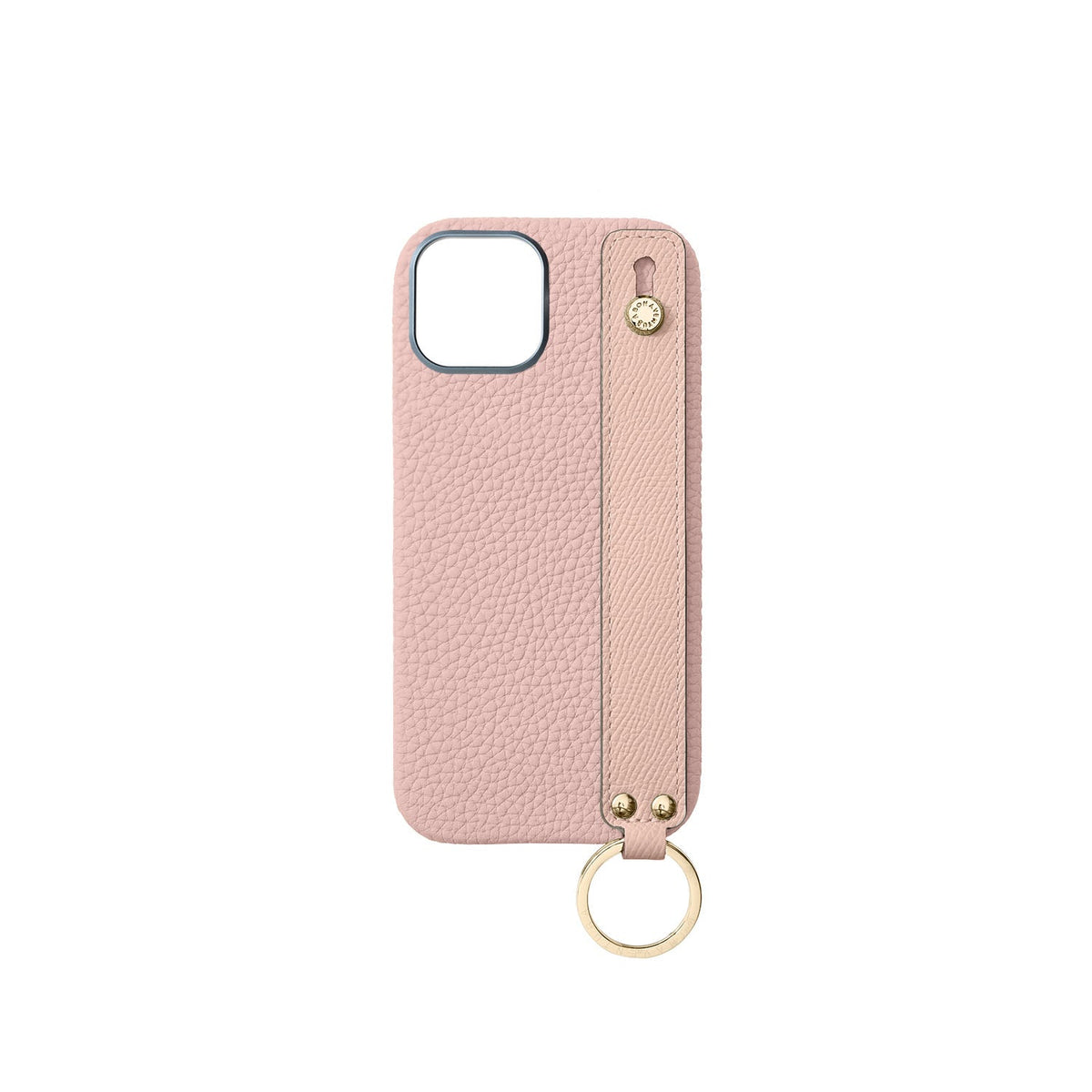 iPhone 17 Back Cover Case with Handle Shrink Leather (Sakura Pink × Shell Pink (Etoupe edge paint) - Gold)
