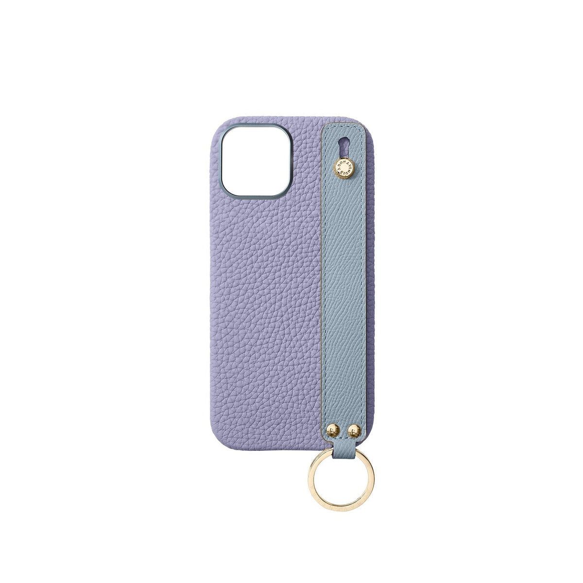 iPhone 17 Back Cover Case with Handle Shrink Leather (Wisteria Purple × Blue Lin (Etoupe edge paint) - Gold)