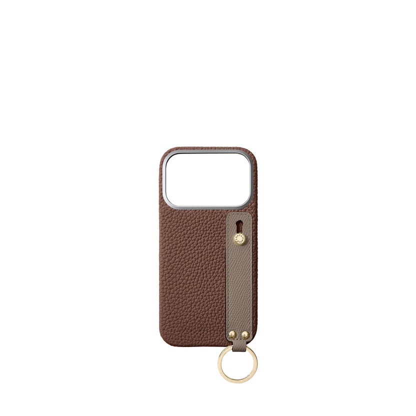 (iPhone 17 Pro) Handle Back Cover Case Shrink Leather (Gold)