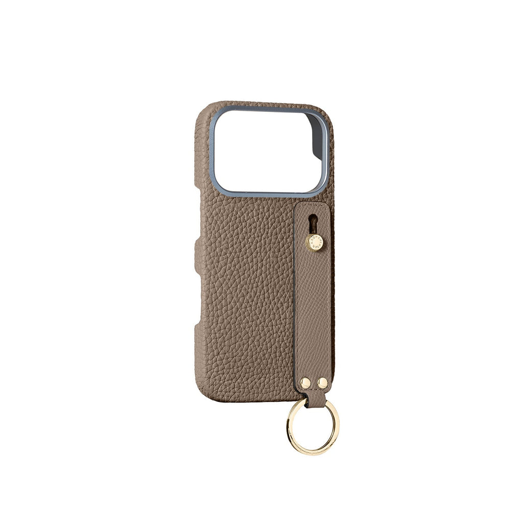 iPhone 17 Pro Back Cover Case with Handle Shrink Leather (Etoupe - Gold)