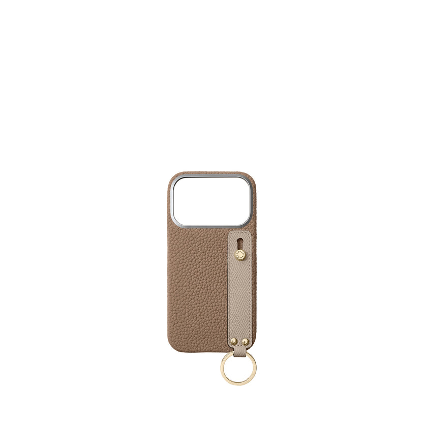(iPhone 17 Pro) Handle Back Cover Case Shrink Leather (Gold)