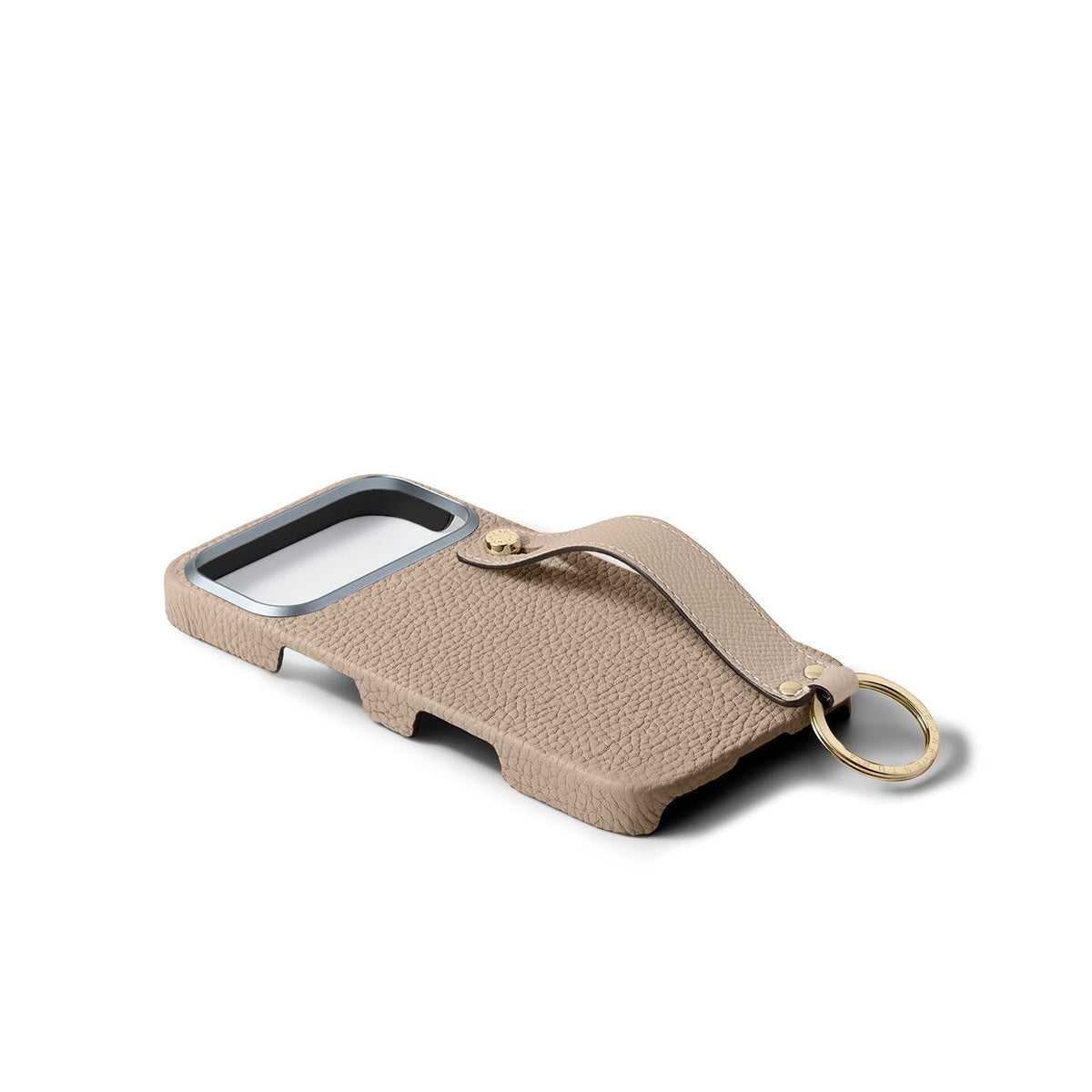 iPhone 17 Pro Max Back Cover Case with Handle Shrink Leather (Greige - Gold)