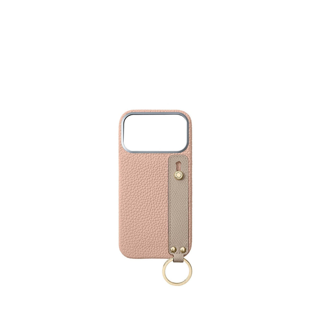 iPhone 17 Pro Max Back Cover Case with Handle Shrink Leather (Almond Pink × Greige - Gold)